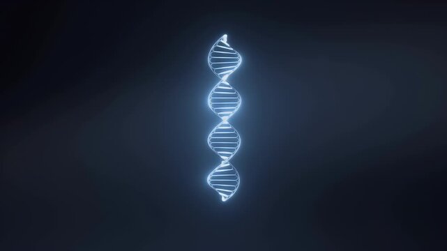 A dimly lit environment reveals a glowing DNA strand icon that materializes from digital particles, gently pulsing in a soft, ambient atmosphere, finishing with a serene final frame.