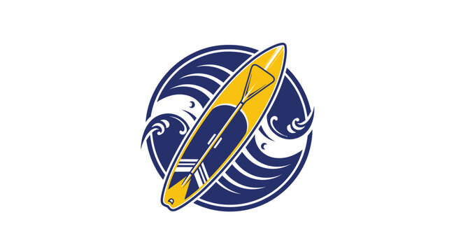 Stand Up Paddleboard Logo Icon with Waves
