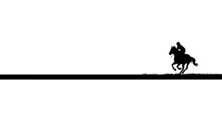 Silhouette of a jockey riding a horse at a gallop over grass © Sendal