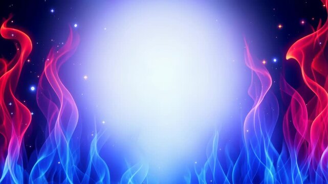 Colorful flame background abstract blue red fire border glowing light center fantasy energy frame vibrant smoke wave mystical heat art burning