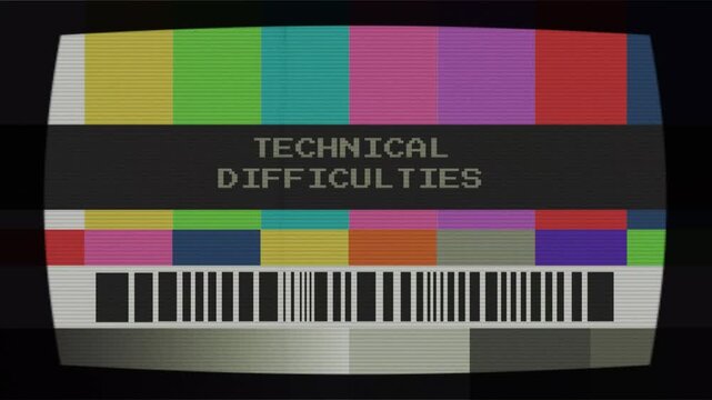 Retro broadcast screen displaying message of technical difficulties