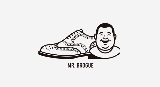 Classic leather brogue shoe and happy man mascot