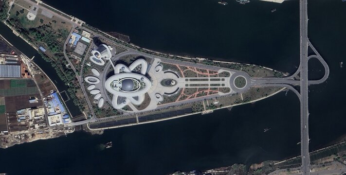 Pyongyang Science Complex River Island Aerial North Korea
