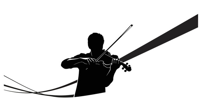Silhouette of a person playing the violin with abstract lines