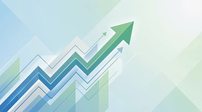 Upward trending arrows showing business growth and financial success on gradient background