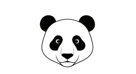 Cute Panda Bear Face Illustration, Black and White Cartoon Animal Portrait © Sesel