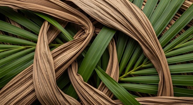 Tropical leaf background with interwoven brown natural texture