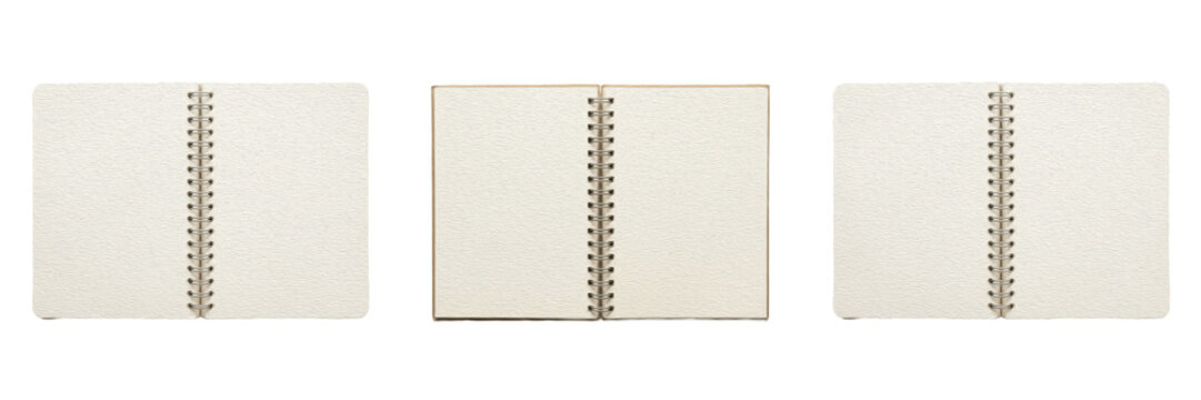 Open Blank Spiral Notebook with Kraft Paper Pages Isolated on Transparent Background PNG