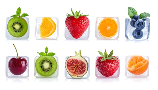 Variety of Fresh Fruit Slices Display.