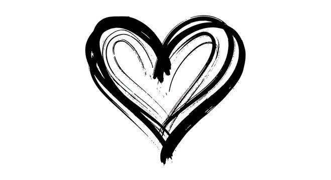 Bold black brushstrokes create a textured, abstract heart shape on white