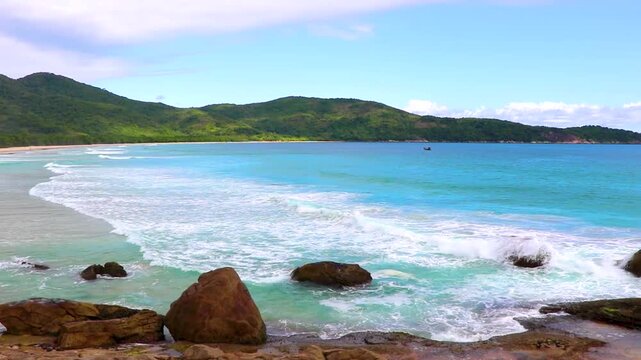Praia Lopes Mendes beach on tropical island Ilha Grande Brazil.