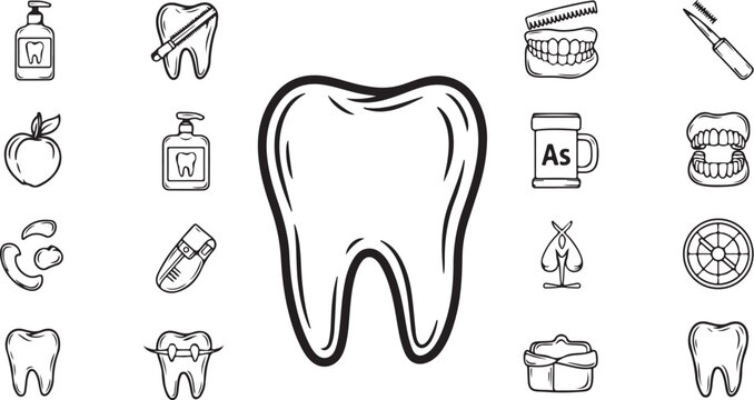 Dental health and oral hygiene vector illustration icon set