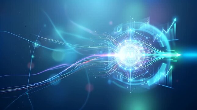 AI data visualization with glowing network and analytics elements