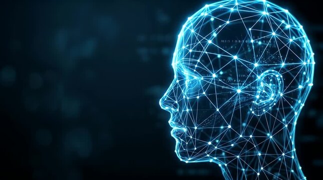 Human head model with neural network connections representing artificial intelligence