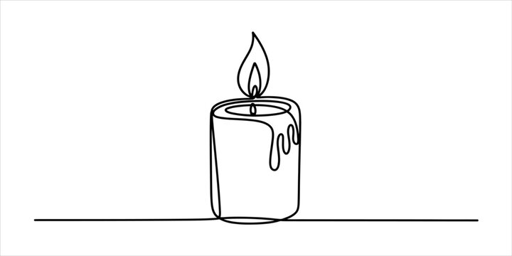 Continuous single line drawing of a burning candle with wax dripping down the side showing a minimalist and simple artistic style for modern design Vector, illustration