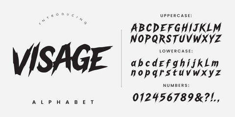 Visage alphabet sharp edgy display font for horror movie title and aggressive gaming logo design © happy