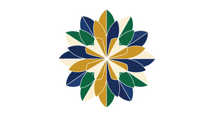 Obraz premium Intricate geometric flower with blue, green, gold, and cream petals