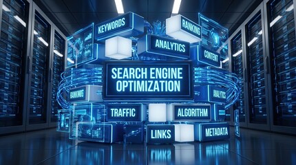 Fototapeta premium SEO, Search Engine Optimization, SEO Visual Presentation.