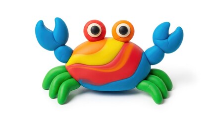 Obraz premium Colorful Clay Crab Figurine Posing on White Studio Background