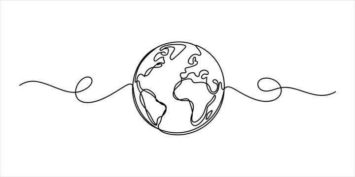 Continuous single line drawing of planet earth globe showing world continents in a simple hand drawn minimalist style for global environment design Vector, illustration