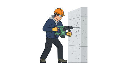 Construction worker drills concrete wall © Humanoon Studio