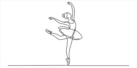 Continuous single line drawing of a graceful ballerina dancer performing a dance movement with elegant posture in a classical ballet performance Vector, illustration © Single Line 2019