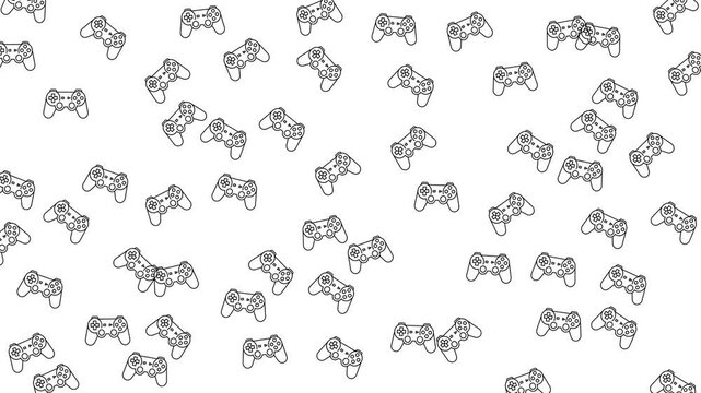 Dynamic game controller background with repeating gaming icons and motion blur, suitable for apps, social media graphics, and tech branding.