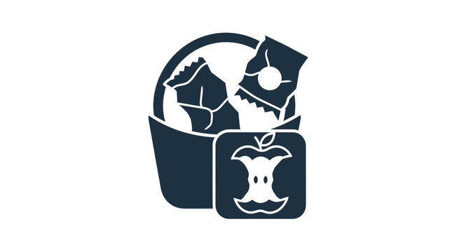 Food Waste Icon: Apple Core and Crumpled Packaging
