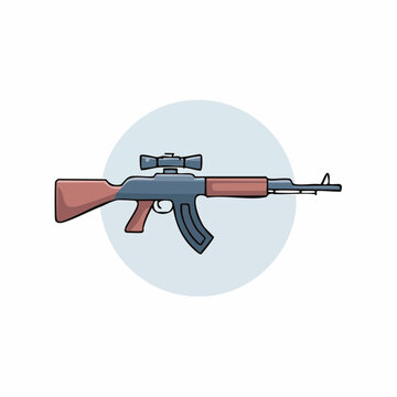 Stylized illustration of an AK-47 assault rifle with a scope