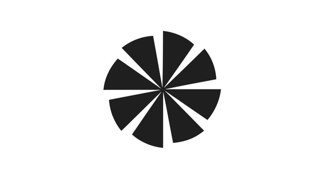 A stylized black circle with radiating segments, reminiscent of a pie chart or sun