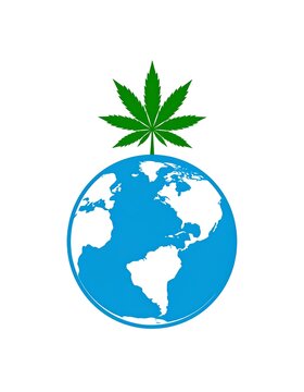 Cannabis leaf on a globe symbol.
