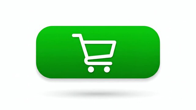 E-commerce shopping cart icon on green button with white background