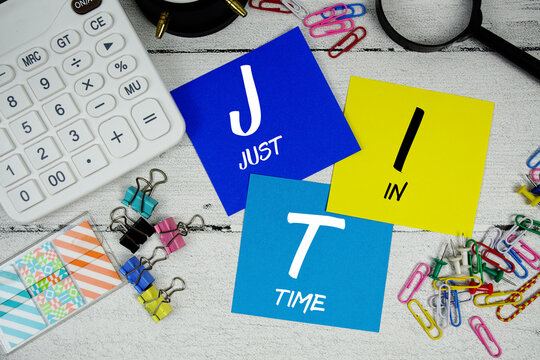 JIT Just In Time text phrase of business and financial concept