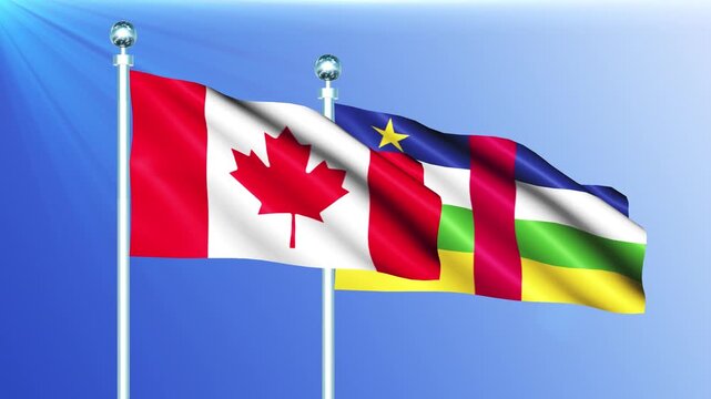 Central African Republic and Canada National Flag Waving on Pole Loop