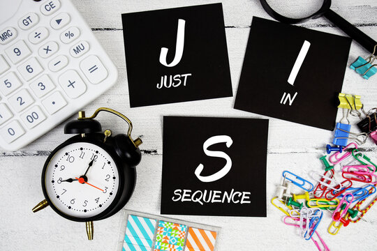 JIS Just In Sequence text phrase of business and financial concept