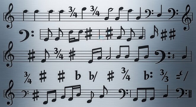 Close-up of musical notation symbols on a sheet of music