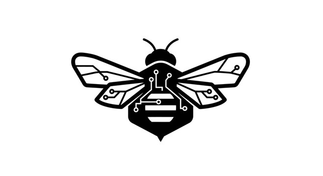 Stylized bee with circuit board wings and body details