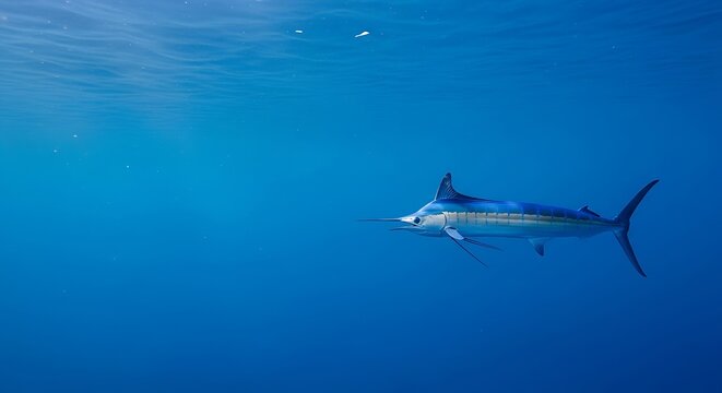 Large blue fish swimming in ocean.