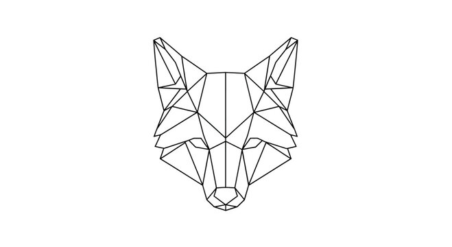 Geometric fox head outline on a white background