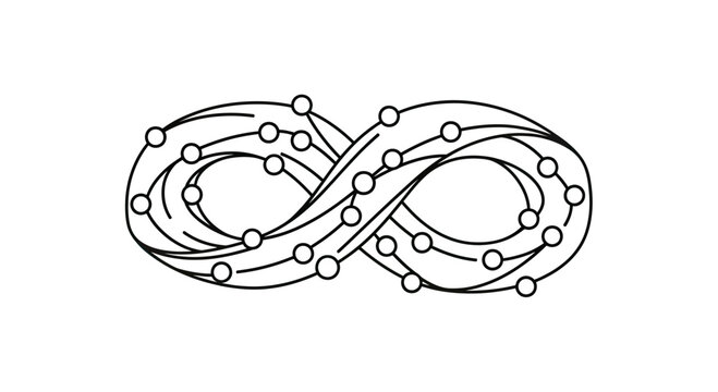Abstract infinity symbol formed by interconnected lines and circles