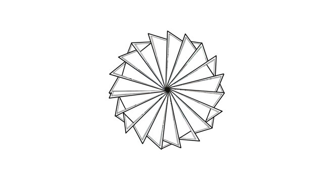 Abstract geometric pattern of overlapping, triangular shapes radiating from a central point
