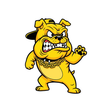 Angry Bulldog Cartoon Character with Gold Chain and Baseball Cap
