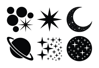 Collection of Black and White Celestial and Symbols © vector Art