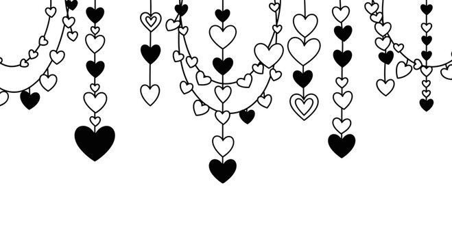 Black and White Hearts Hanging Garland Illustration