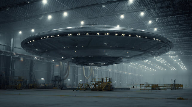 Military Hangar Stores UFO in Secret Location Under Bright Lights