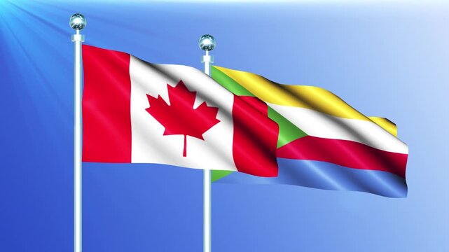 Comoros and Canada National Flag Waving on Pole Loop