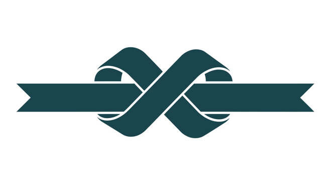 A dark teal ribbon tied in a bow shape, with straight ends