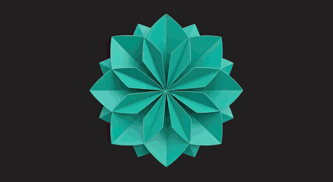 Teal geometric folded paper flower against dark background