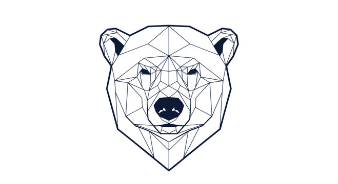 Geometric Bear Head Logo Design, Low Poly Style, Dark Blue Outline, White Background