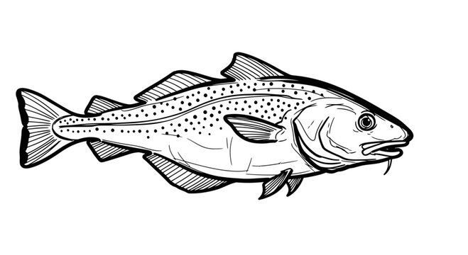 Hand-drawn sketch of a cod fish illustration, isolated on white background.